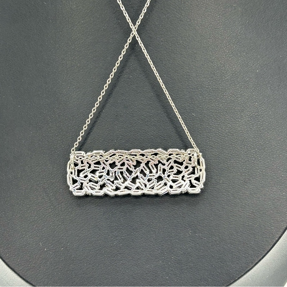 Silver Baguette Cluster Bar Pendant Necklace | CZ Sparkle | Elegant Minimalist - Picture 8 of 10